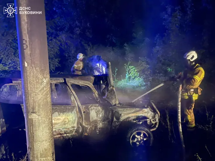 У Чернівецькій області від удару в стовп авто спалахнуло і згоріло вщент