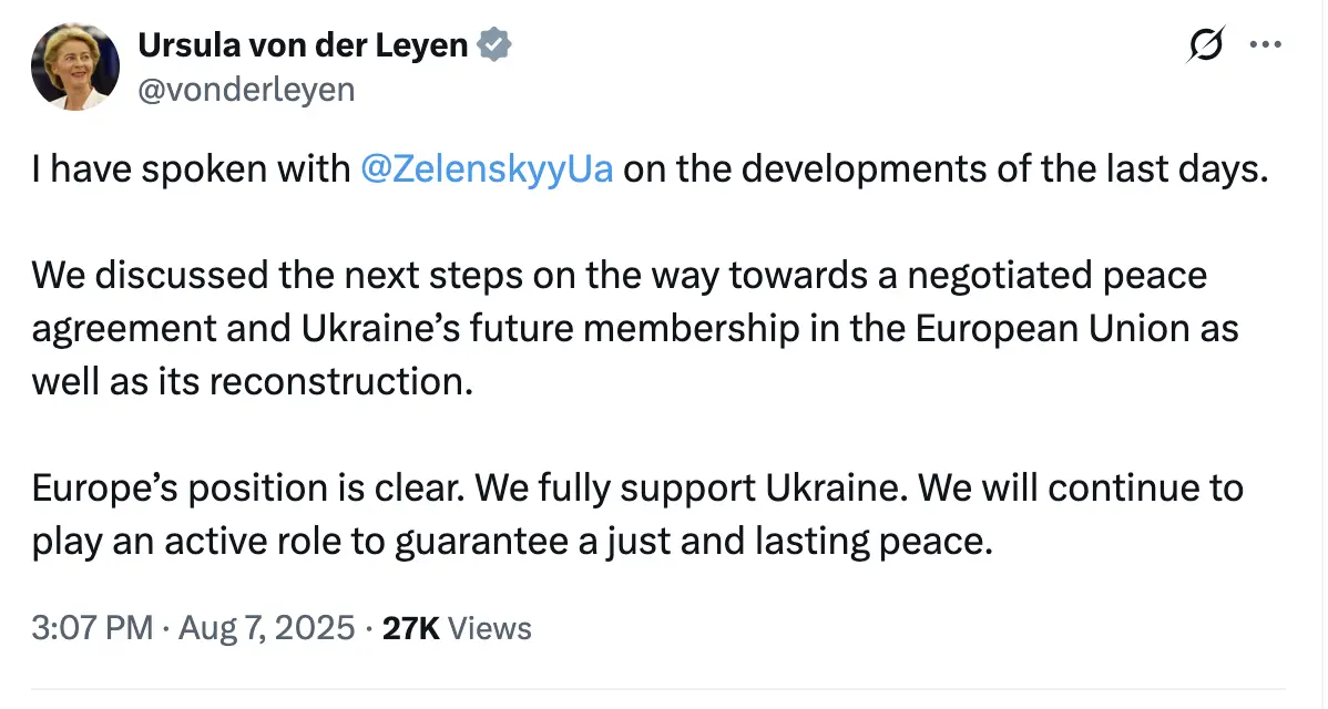 Розмова фон дер Ляєн та Зеленського про мирне врегулювання