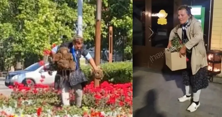 У Чернівцях неадекватна жінка в центрі вирвала квіти з клумби, а потім підпалила три смітники