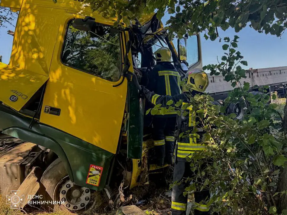 На Вінниччині водія вантажівки затиснуло в кабіні після зіткнення з деревом