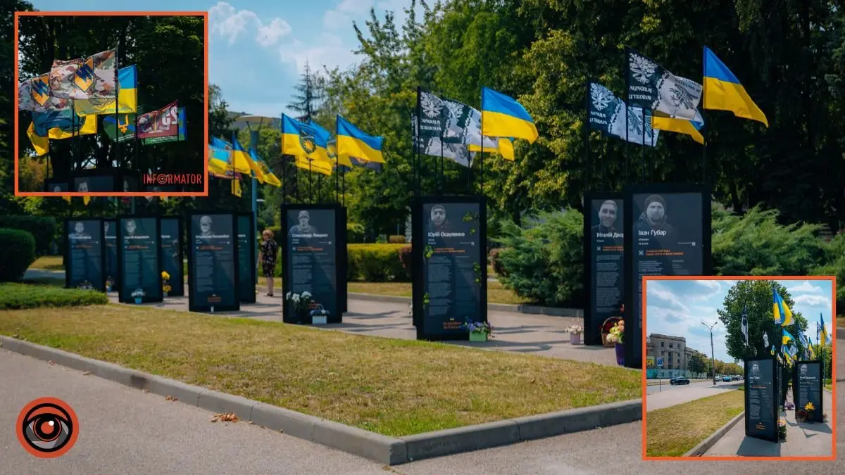 У Дніпрі біля проспекту Хмельницького встановили 12 конструкцій з історіями полеглих Захисників
