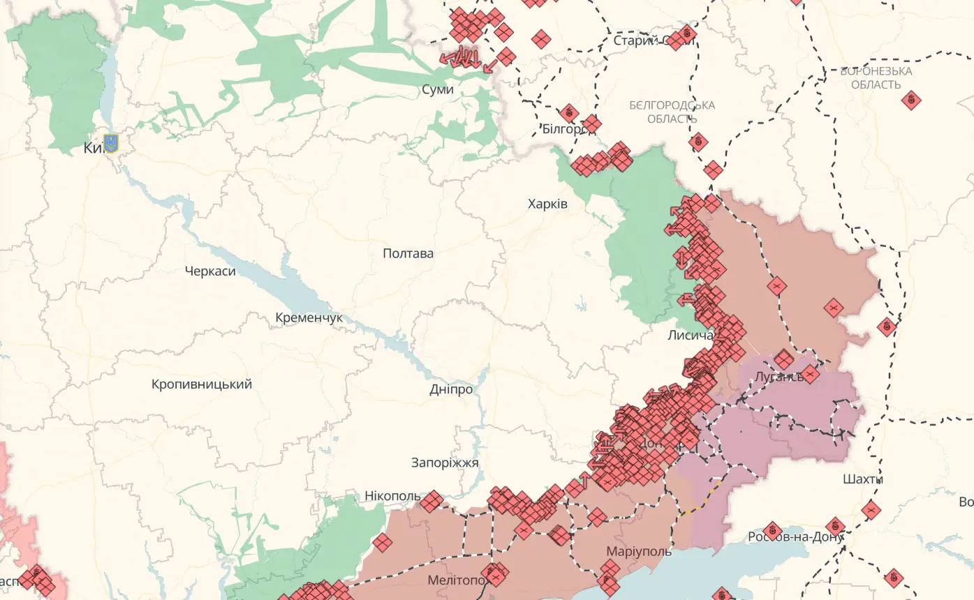 Карта бойових дій в Україні станом на 4 липня 2025 року