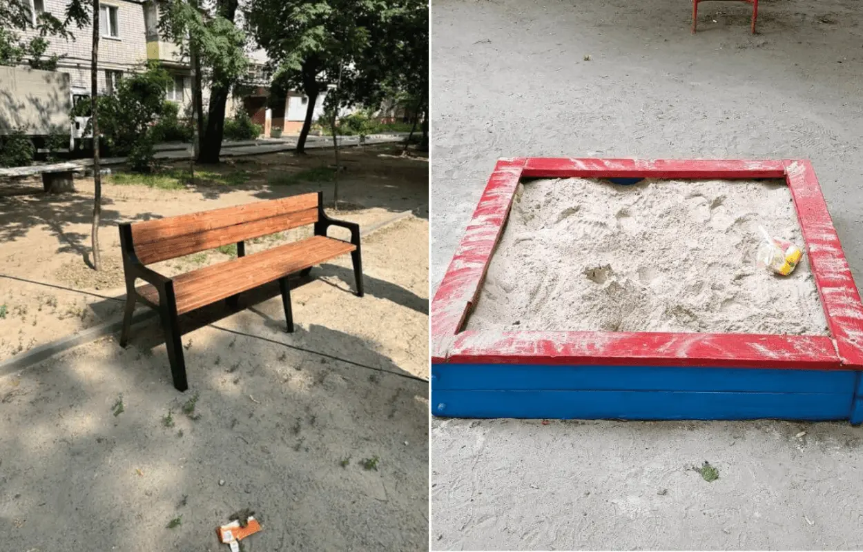 У Дніпрі продовжують завозити пісок на майданчики та встановлювати лавочки за заявками містян
