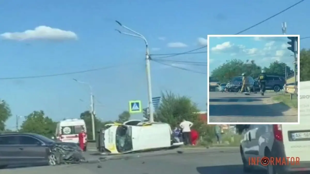 На виїзді з Дніпра на Полтавському шосе зіткнулись дві автівки: одна з машин перекинулася