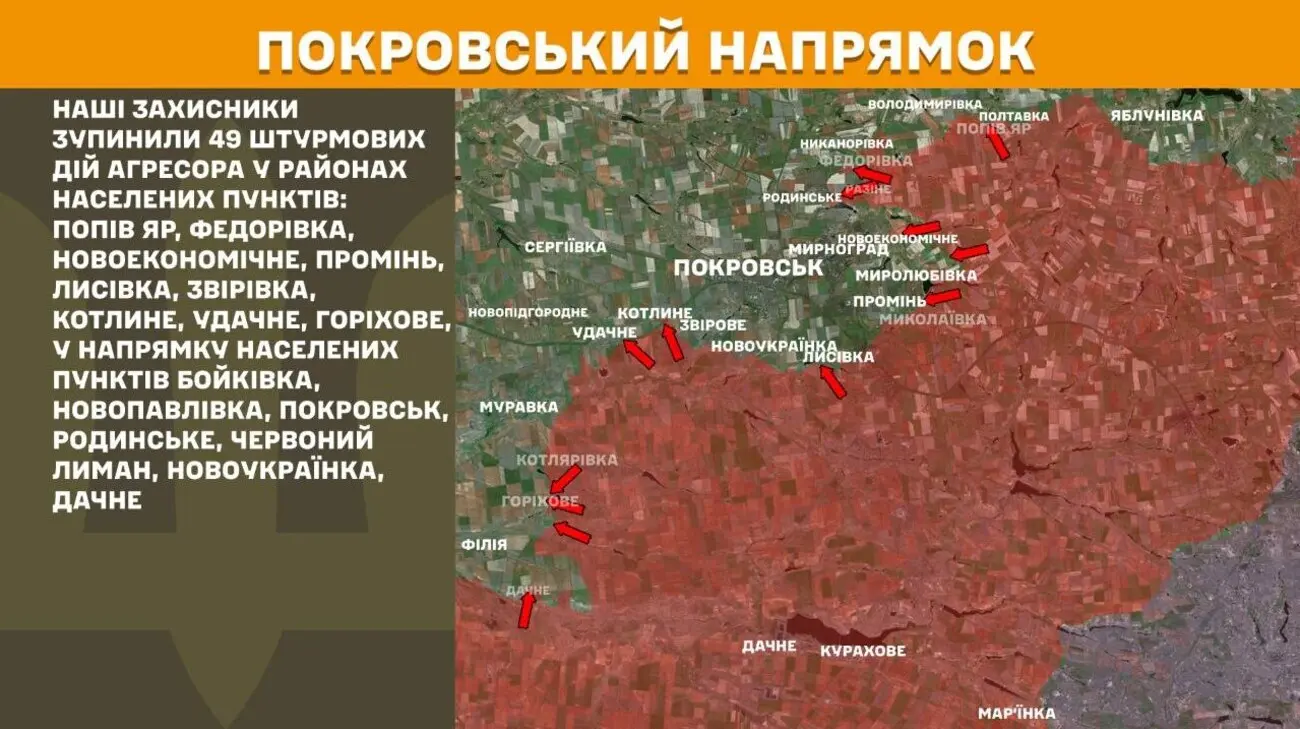 На фронті відбулося майже 200 бойових зіткнень, з них 49 на Покровському напрямку – Генштаб