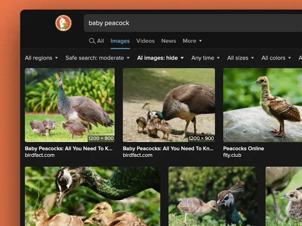 DuckDuckGo дозволяє фільтрувати зображення, створені ШІ