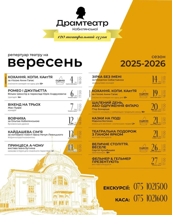 Чернівецький драмтеатр опублікував офішу вистав на вересень