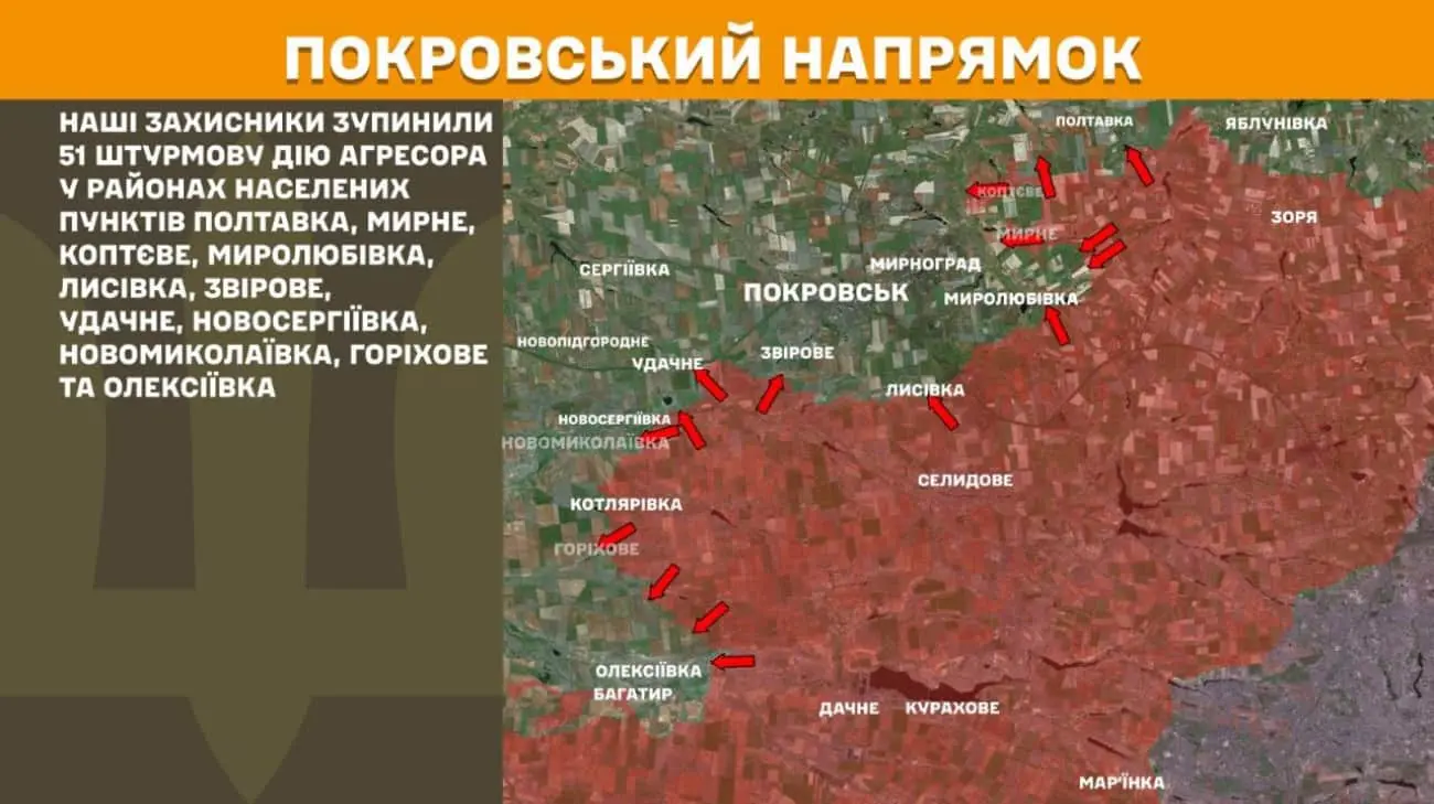 Генштаб: На Покровському напрямку окупанти намагались атакувати 51 раз