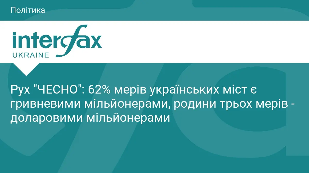 Рух "ЧЕСНО": 62% мерів українських міст є гривневими мільйонерами, родини трьох мерів - доларовими мільйонерами
