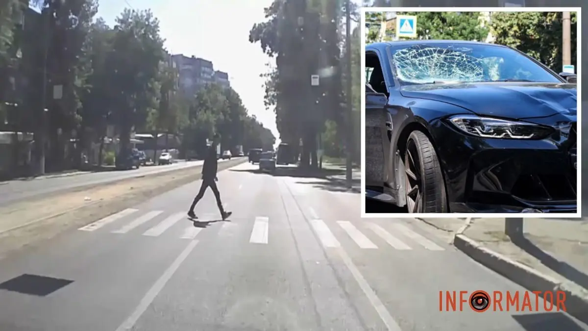 У Дніпрі на проспекті Богдана Хмельницького BMW збив чоловіка на переході: відео моменту ДТП