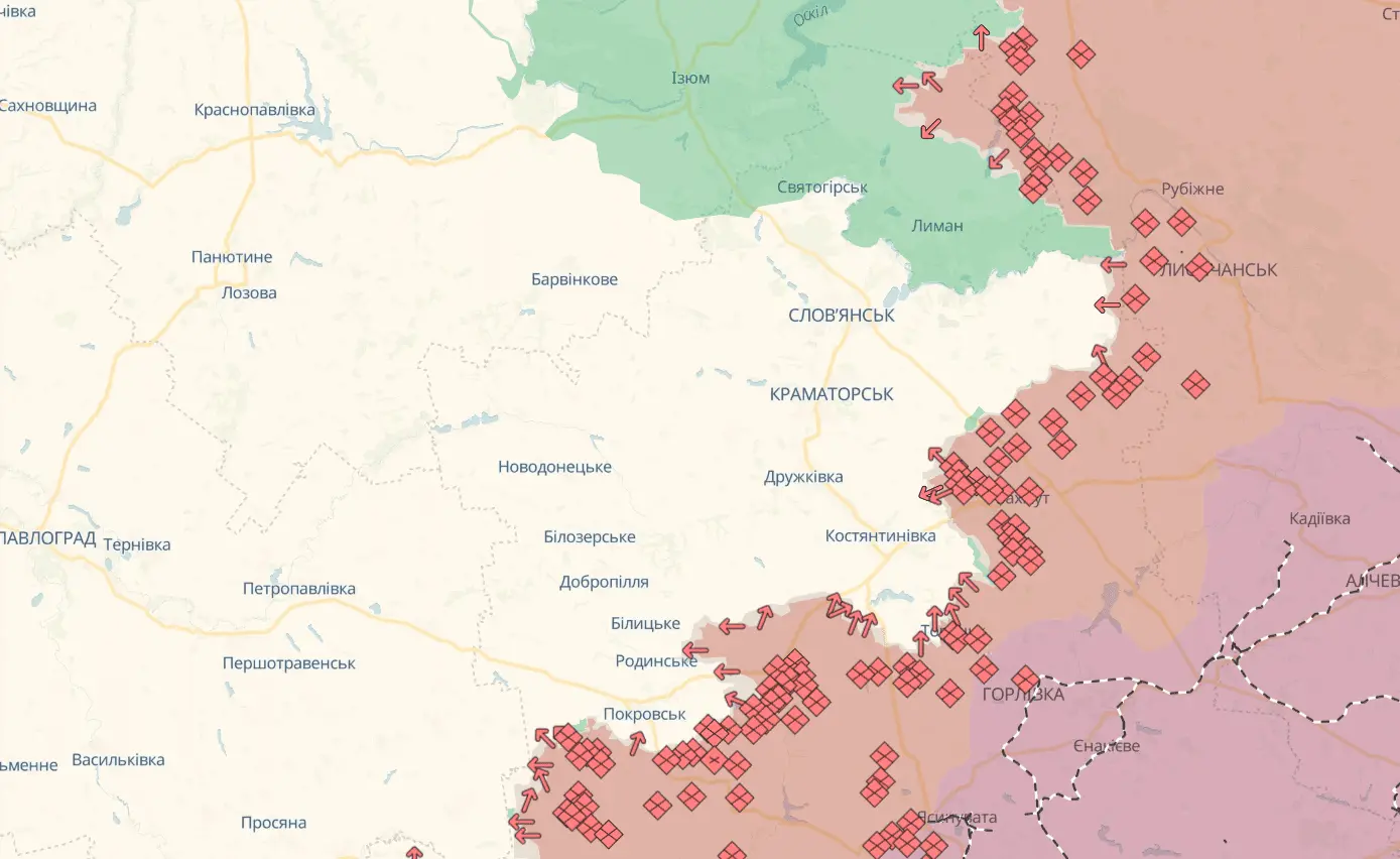 Карта бойових дій в Україні станом на 16 липня 2025 року