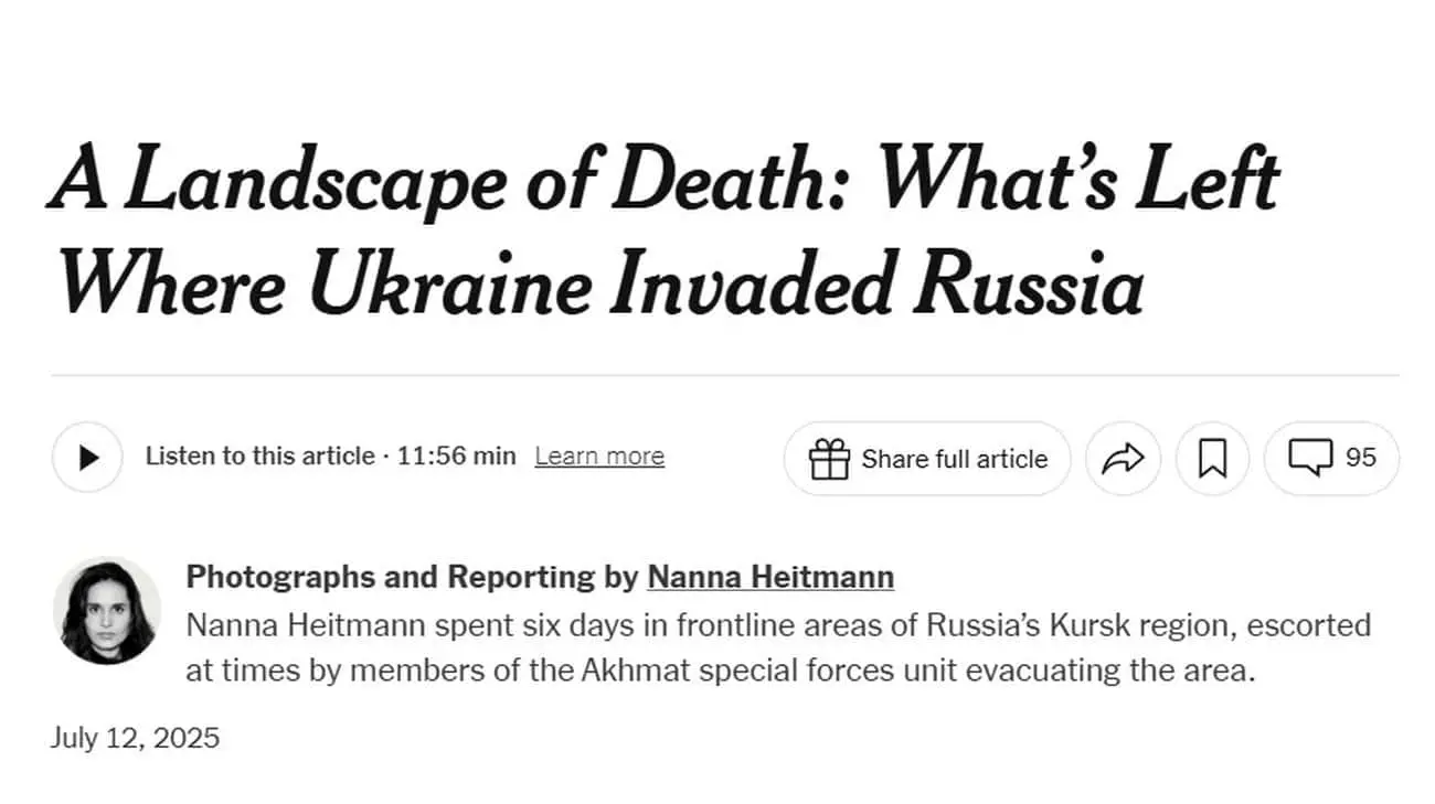 NYT випустив репортаж із Курщини, де "Україна вторглася в Росію": у МЗС відреагували